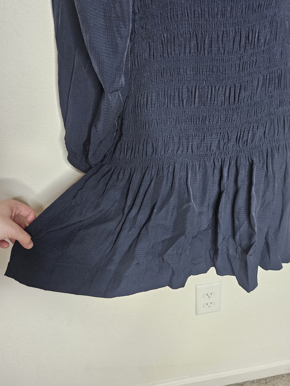 GANNI Ripstop Navy Smocked Mini Dress Puff Peasant Sleeve Square Neck SZ 34 US 4 - Picture 8 of 13